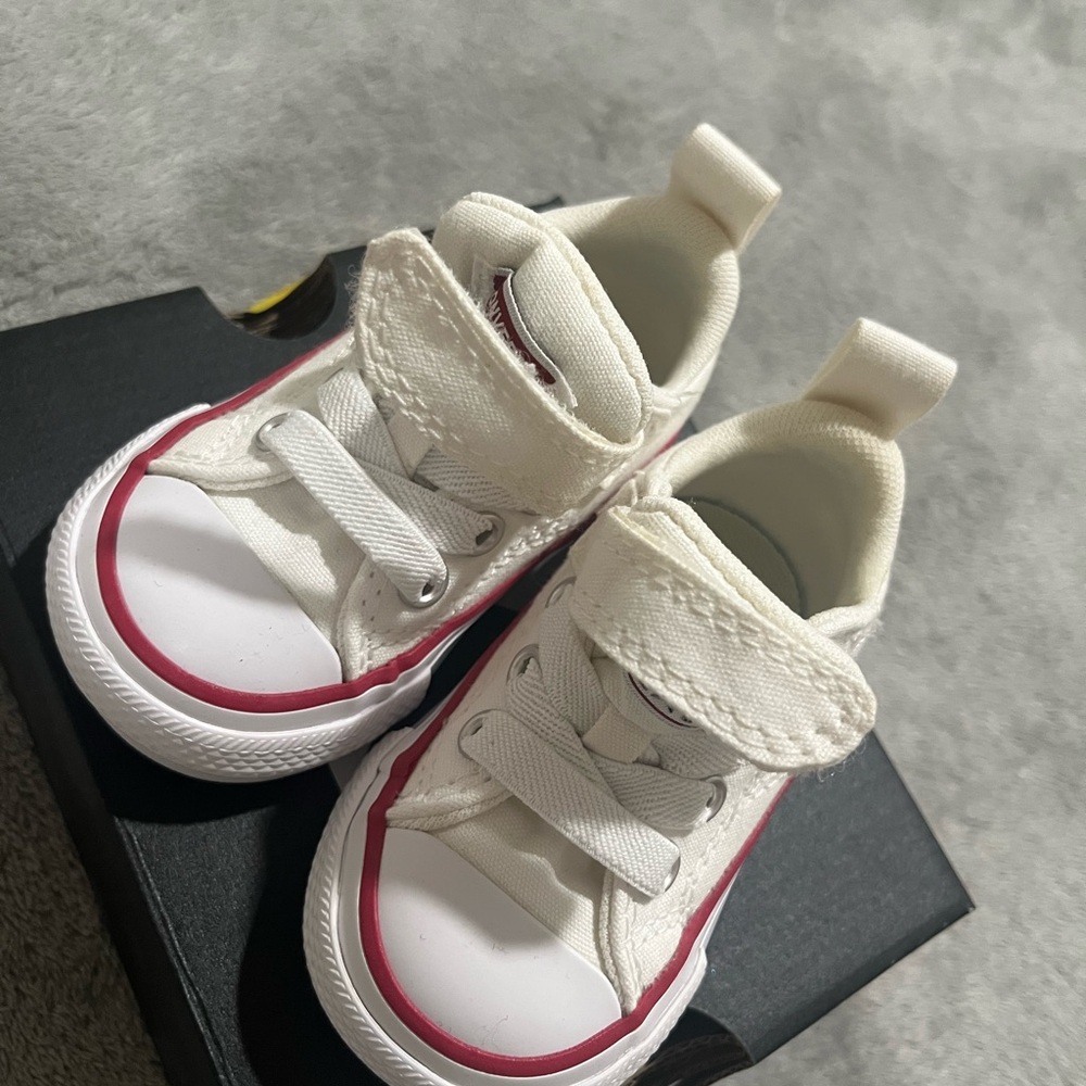 Converse Kids White Sneakers with Red Accents